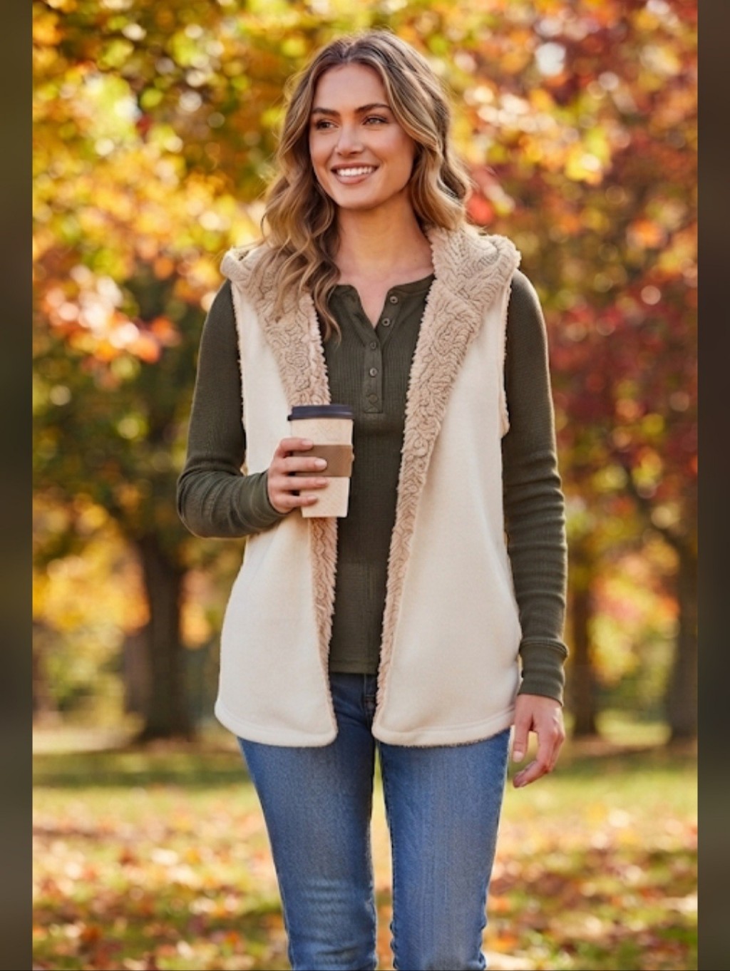 Dylan By True Grit Sherpa Lined Hooded Vest Cream Large